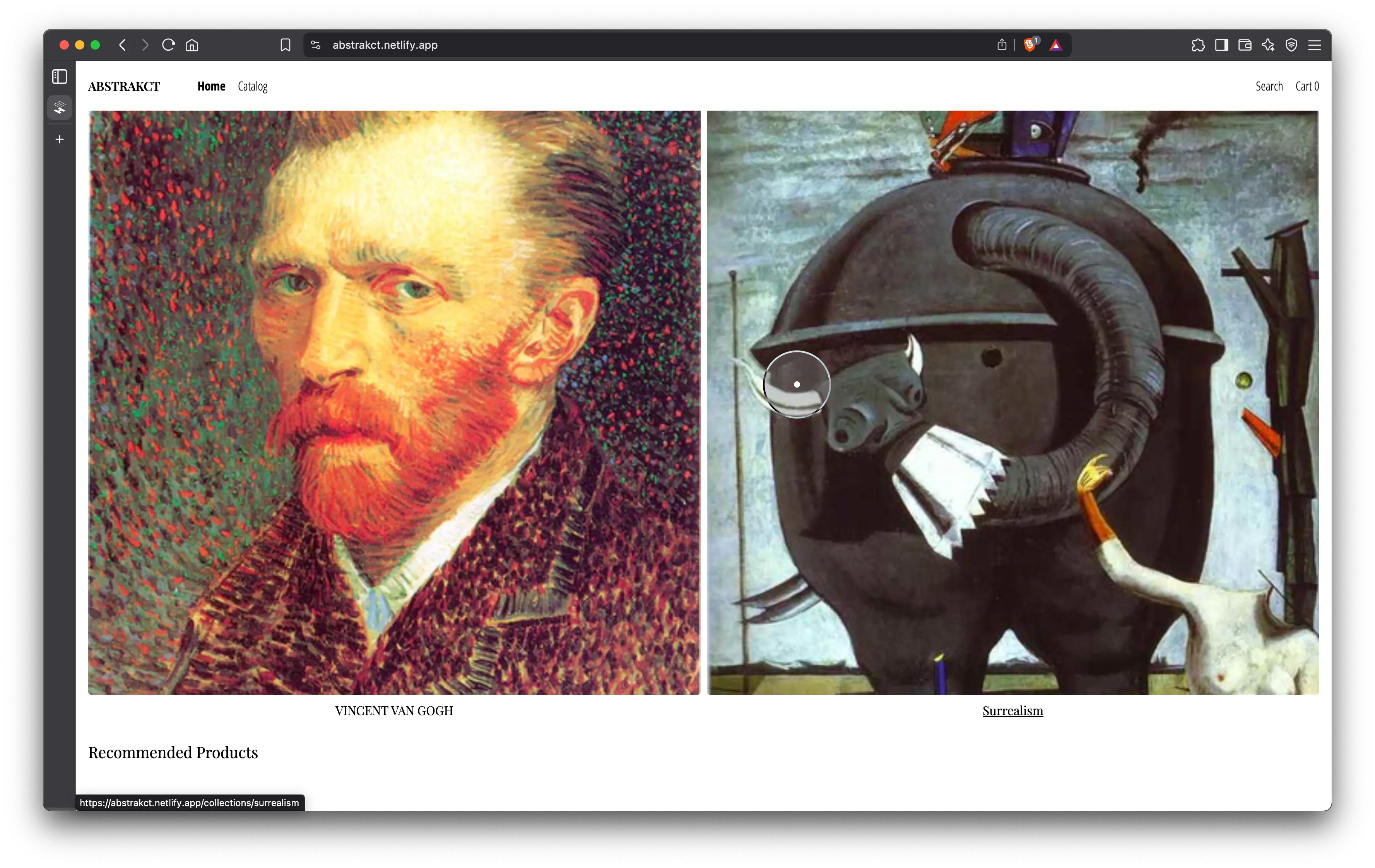 Proyecto Abstrakct pantalla inicial tienda online