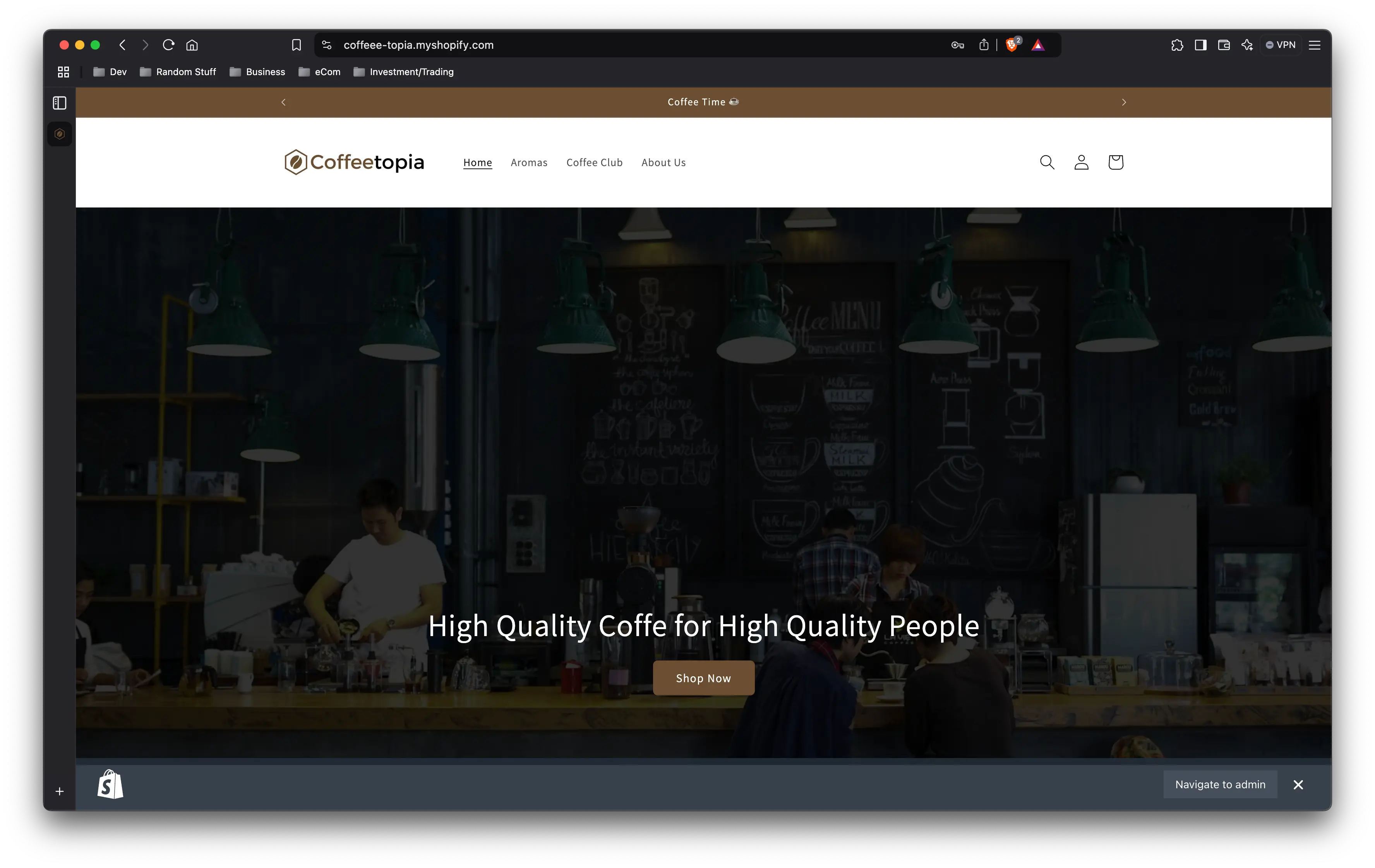 Proyecto Coffetopia pantalla inicial tienda online
